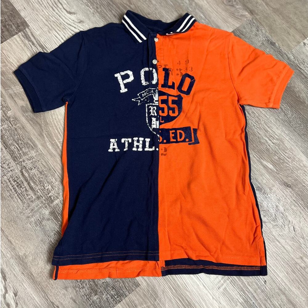 Polo Ralph Lauren Kids Preppy Polo Shirt Colorblock Navy Orange Youth M 10–12